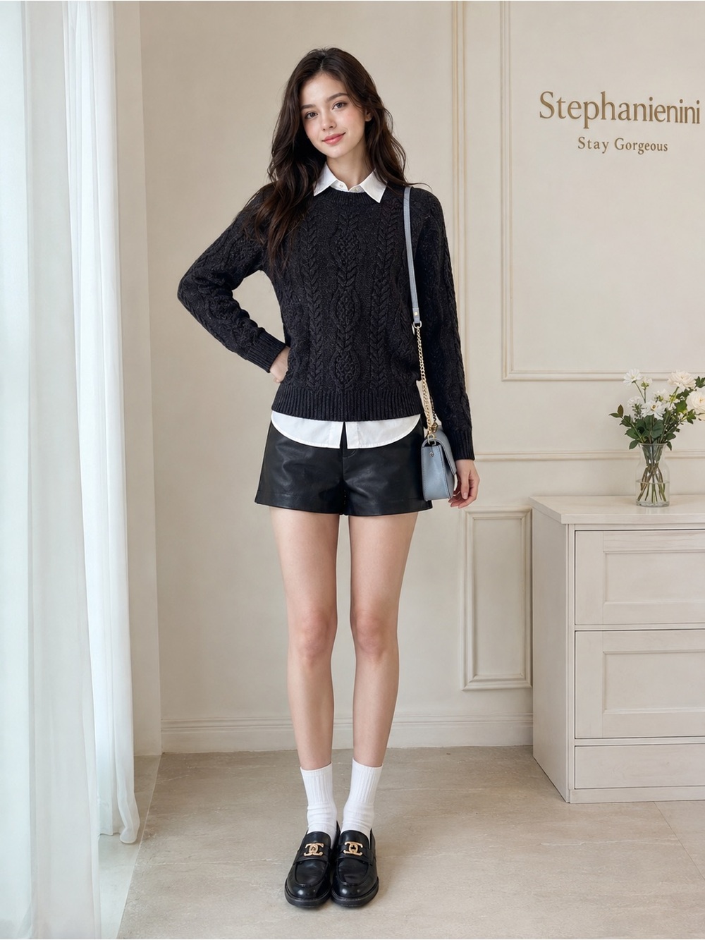 H&M Women’s Dark Navy Blue Cable Knit Crewneck Sweater